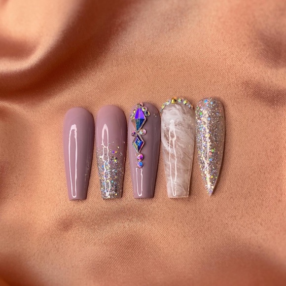 Purple Bedazzled Press On Nails - Picture 2 of 2